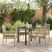 vidaXL Trädgårdsmöbelset med kudde 5 pcs Beige Poly rattan