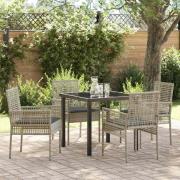 vidaXL Trädgårdsmöbelset med kudde 5 pcs Ljusgrå Poly rattan