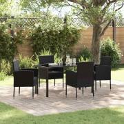 vidaXL Trädgårdsmöbelset med kudde 5 pcs Svart Poly rattan