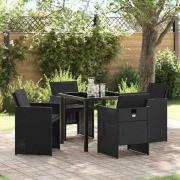 vidaXL Trädgårdsmöbelset med kudde Hopfällbar 5 pcs Svart Poly rattan