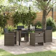 vidaXL Trädgårdsmöbelset med kudde Hopfällbar 5 pcs Grå Poly rattan
