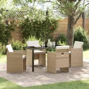 vidaXL Trädgårdsmöbelset med kudde Hopfällbar 5 pcs Beige Poly rattan