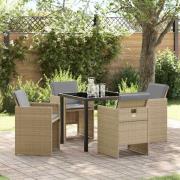 vidaXL Trädgårdsmöbelset med kudde Hopfällbar 5 pcs Beige Poly rattan