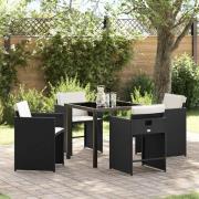 vidaXL Trädgårdsmöbelset med kudde Hopfällbar 5 pcs Svart Poly rattan