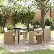 vidaXL Trädgårdsmöbelset med kudde Hopfällbar 5 pcs Beige Poly rattan
