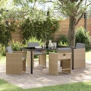 vidaXL Trädgårdsmöbelset med kudde Hopfällbar 5 pcs Beige Poly rattan