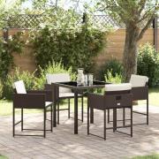 vidaXL Trädgårdsmöbelset med kudde 5 pcs Brun Poly rattan