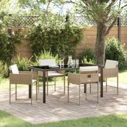 vidaXL Trädgårdsmöbelset med kudde 5 pcs Beige Poly rattan