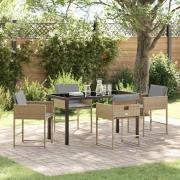 vidaXL Trädgårdsmöbelset med kudde 5 pcs Beige Poly rattan