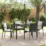 vidaXL Trädgårdsmöbelset med kudde 5 pcs Svart Poly rattan