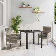 vidaXL Trädgårdsmöbelset med kudde 3 pcs Grå Poly rattan