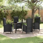 vidaXL Trädgårdsmöbelset med kudde 5 pcs Svart Poly rattan