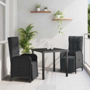 vidaXL Trädgårdsmöbelset med kudde 3 pcs Svart Poly rattan
