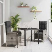 vidaXL Trädgårdsmöbelset med kudde 3 pcs Grå Poly rattan