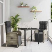 vidaXL Trädgårdsmöbelset med kudde 3 pcs Grå Poly rattan