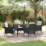 vidaXL Trädgårdsmöbelset med kudde 5 pcs Svart Poly rattan