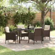 vidaXL Trädgårdsmöbelset med kudde 5 pcs Brun Poly rattan