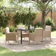 vidaXL Trädgårdsmöbelset med kudde 5 pcs Beige Poly rattan
