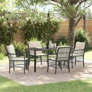 vidaXL Trädgårdsmöbelset med kudde 5 pcs Svart Poly rattan