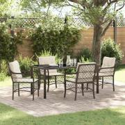 vidaXL Trädgårdsmöbelset med kudde 5 pcs Brun Poly rattan
