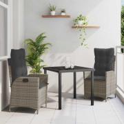 vidaXL Trädgårdsmöbelset med kudde 3 pcs Grå konstrotting