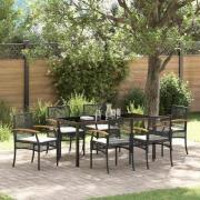 vidaXL Trädgårdsmöbelset 7 pcs Svart konstrotting
