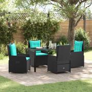 vidaXL Trädgårdsmöbelset 5 pcs Svart Poly rattan