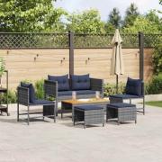 vidaXL Trädgårdsoffset 6 pcs Grå och marinblå konstrotting