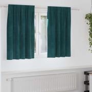vidaXL Gardiner med gardiner 2 pcs Mörkgrön 140 x 140 cm Sammet