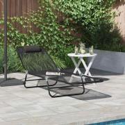 vidaXL Hopfällbar solstol 1-person Svart 182 x 55 x 85.5 cm Textilene