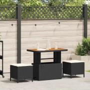 vidaXL Trädgårdsmöbelset 3 pcs Svart Poly rattan