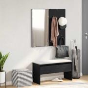 vidaXL Hallmöbelset med låda med spegel 4 pcs Svart Ek Konstruerat trä