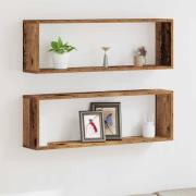 vidaXL Vägghylla 2 pcs Gammal trä 80 x 15 x 26 cm Konstruerat trä