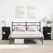 vidaXL Nattduksbord 2 pcs Svart Ek 40 x 35 x 65 cm Konstruerat trä