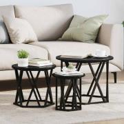 vidaXL Nestande Sidobord 3 pcs Svart ek 53 x 53 x 40 cm