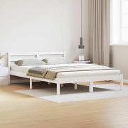 vidaXL Sängram med huvudgavel Vit 215,5 x 145,5 x 69,5 cm Massiv furu