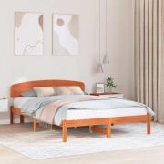 vidaXL Sängram med huvudgavel Vaxbrun 150 x 200 cm Massiv furu