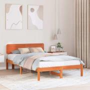 vidaXL Sängram med huvudgavel Vaxbrun 135 x 190 cm Massiv furu