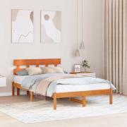 vidaXL Sängram med huvudgavel Brun 140 x 190 cm Massivt tallträ