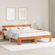 vidaXL Sängram med huvudgavel Vaxbrun 200 x 200 cm Massiv furu