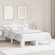 vidaXL Sängram med huvudgavel Vit 160 x 200 cm Massiv furu