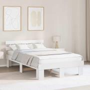 vidaXL Sängram med huvudgavel Vit 135 x 190 cm Massiv furu