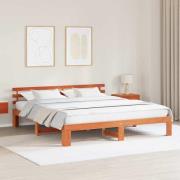 vidaXL Sängram med huvudgavel Vaxbrun 180 x 200 cm Massiv furu