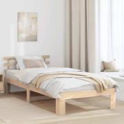 vidaXL Sängram med huvudgavel Naturfärg 90 x 190 cm Massiv furu