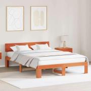 vidaXL Sängram med huvudgavel Vaxbrun 150 x 200 cm Massiv furu