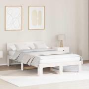 vidaXL Sängram med huvudgavel Vit 135 x 190 cm Massiv furu