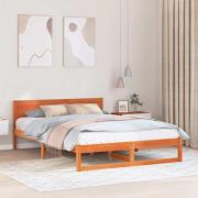vidaXL Sängram med huvudgavel Vaxbrun 160 x 200 cm Massiv furu