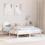 vidaXL Sängram med huvudgavel Vit 140 x 200 cm Massiv furu