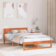 vidaXL Sängram med huvudgavel Vaxbrun 135 x 190 cm Massiv furu