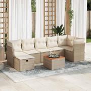 vidaXL Matgrupp för trädgården med dynor 8 delar beige konstrotting